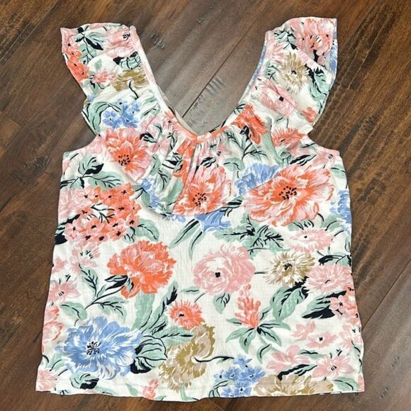 LOFT Flower Flutter V Neck Sleeveless Top Medium - Picture 3 of 7